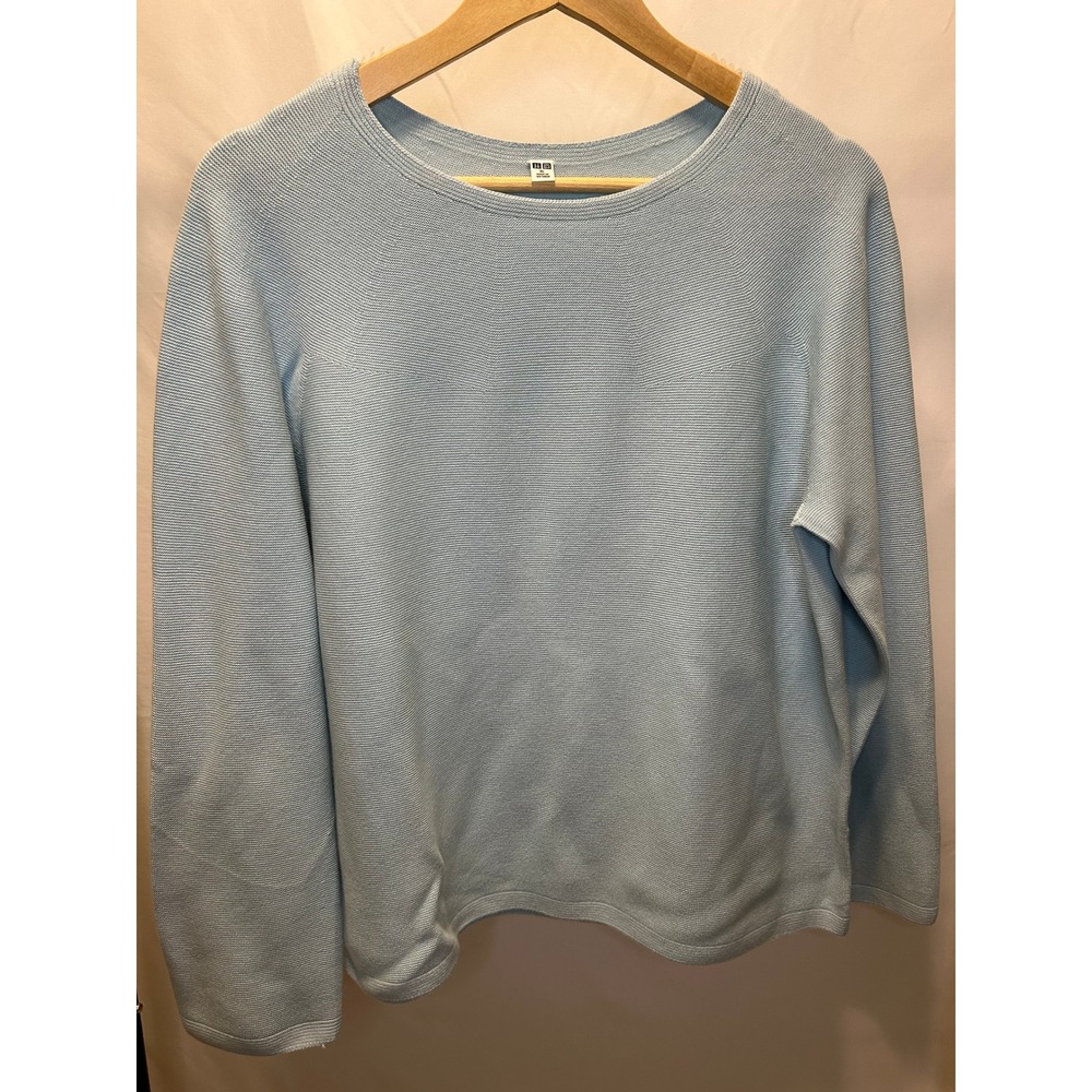 Uniqlo Sweater Women XL Light Blue Excellent 3D Knit Cotton Boat Neck 446293